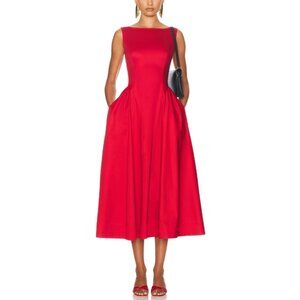 Helsa Stretch Cotton Sateen Red Midi Dress